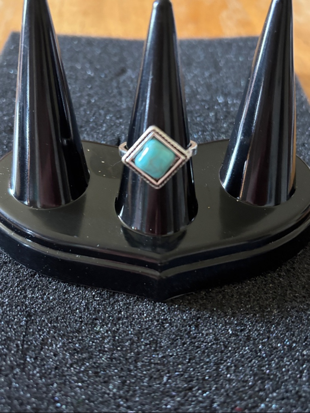 Faux Sterling Silver Turquoise Square Ring - Blue-Green Stone Size 6.5 NWOT